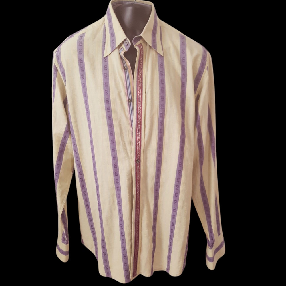Casual Greenand Purple Striped Button Down Shirt